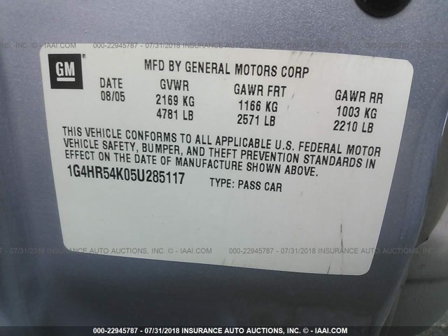 1G4HR54K05U285117 - 2005 BUICK LESABRE LIMITED Light Blue photo 9