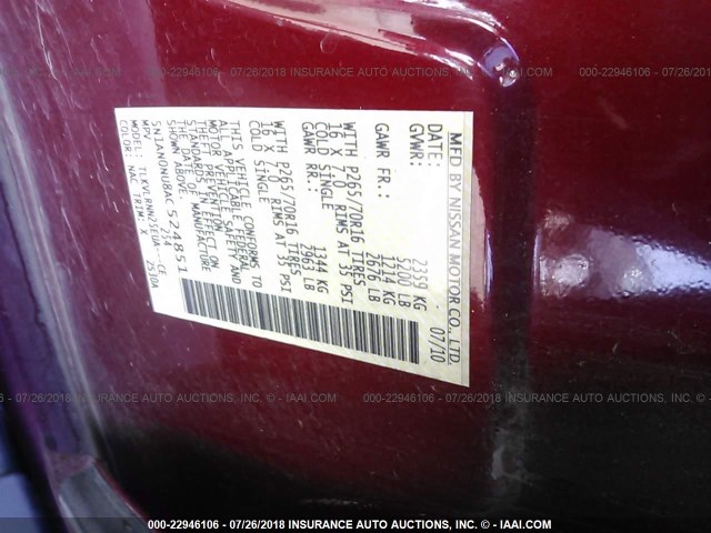5N1AN0NU8AC524851 - 2010 NISSAN XTERRA OFF ROAD/S/SE RED photo 9