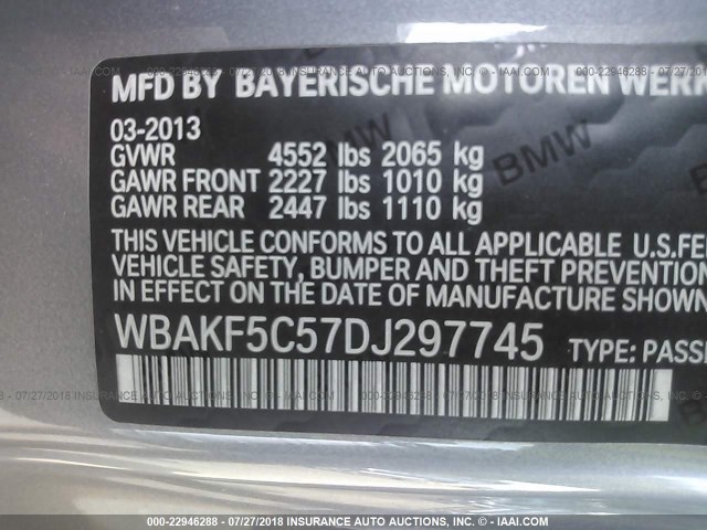 WBAKF5C57DJ297745 - 2013 BMW 328 XI SULEV GRAY photo 9