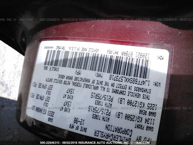 1J4FF68SXXL573718 - 1999 JEEP CHEROKEE SPORT/CLASSIC ნარინჯისფერი ფოტო 9