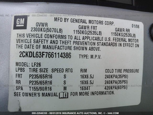 2CKDL63F766114386 - 2006 PONTIAC TORRENT SILVER photo 9