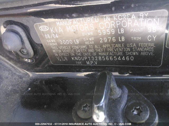 KNDUP132856654460 - 2005 KIA SEDONA EX/LX BLACK photo 9