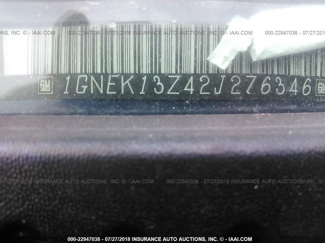 1GNEK13Z42J276346 - 2002 CHEVROLET TAHOE K1500 BLUE photo 9