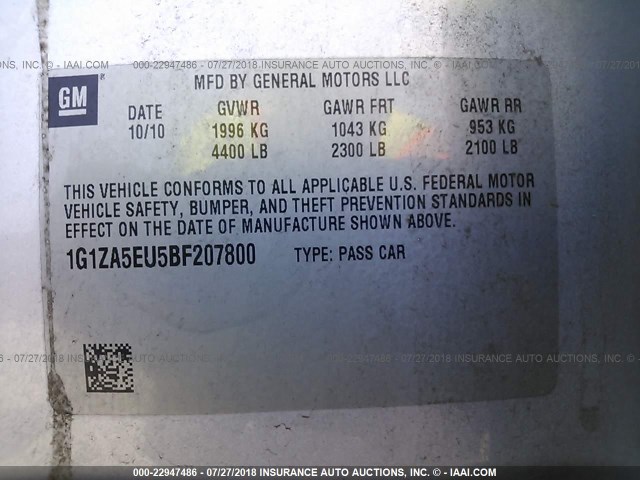 1G1ZA5EU5BF207800 - 2011 CHEVROLET MALIBU LS Gümüş foto 9