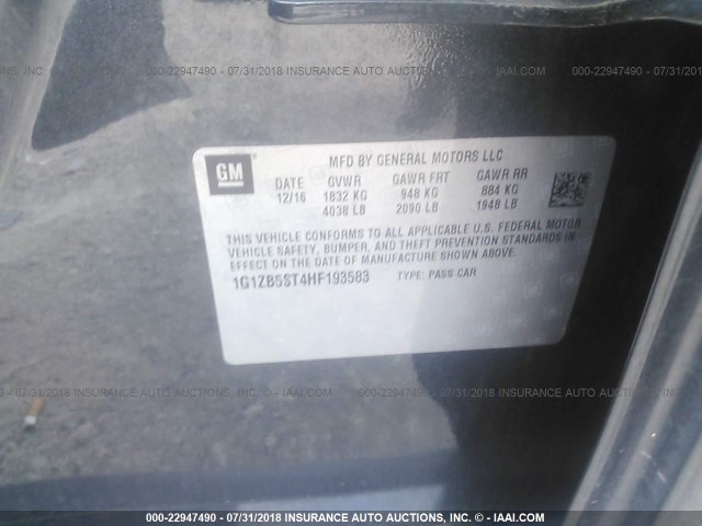 1G1ZB5ST4HF193583 - 2017 CHEVROLET MALIBU LS Boz foto 9