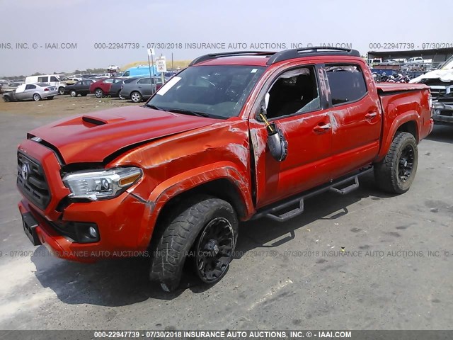 3TMCZ5AN7GM023647 - 2016 TOYOTA TACOMA DBL CAB/SR/SR5/TRD SPT/OR ORANGE photo 2
