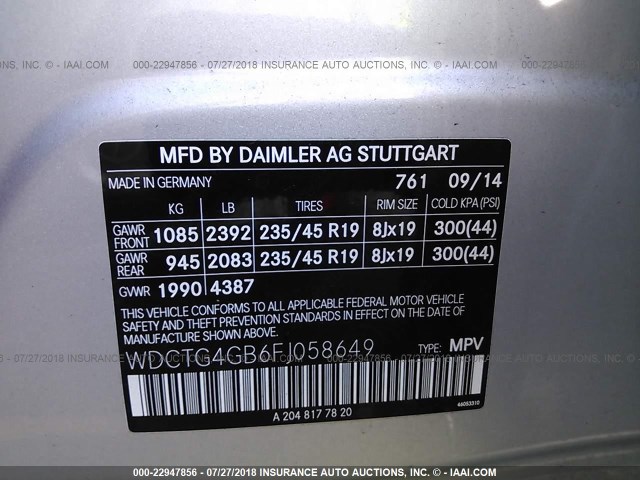 WDCTG4GB6FJ058649 - 2015 MERCEDES-BENZ GLA 250 4MATIC SILVER photo 9