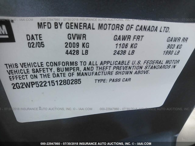 2G2WP522151280285 - 2005 PONTIAC GRAND PRIX Boz foto 9