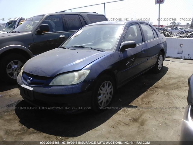 2HGES16555H534558 - 2005 HONDA CIVIC LX BLUE photo 2