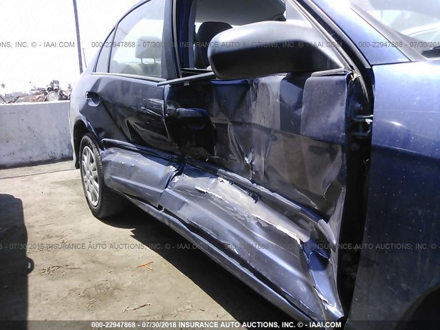 2HGES16555H534558 - 2005 HONDA CIVIC LX BLUE photo 6