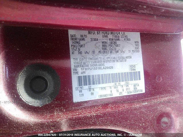 1FMPU15516LA29426 - 2006 FORD EXPEDITION XLT RED photo 9
