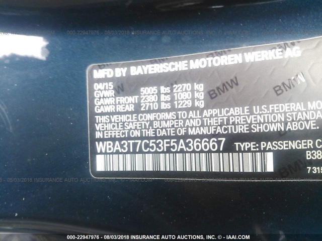 WBA3T7C53F5A36667 - 2015 BMW 435 XI BLUE photo 9