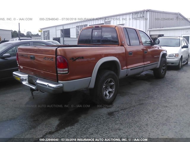 1B7GG2AN1YS619285 - 2000 DODGE DAKOTA QUAD ORANGE photo 4