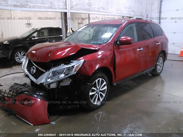 5N1AR2MM9EC694837 - 2014 NISSAN PATHFINDER S/SV/SL/PLATINUM RED photo 2