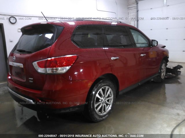 5N1AR2MM9EC694837 - 2014 NISSAN PATHFINDER S/SV/SL/PLATINUM RED photo 4