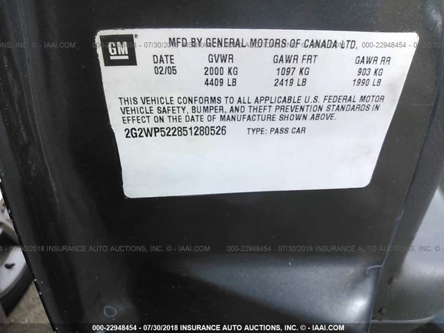 2G2WP522851280526 - 2005 PONTIAC GRAND PRIX GRAY photo 9