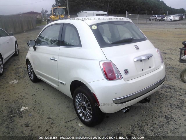 3C3CFFCR1CT366344 - 2012 FIAT 500 LOUNGE WHITE photo 3