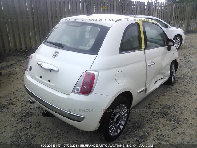 3C3CFFCR1CT366344 - 2012 FIAT 500 LOUNGE WHITE photo 4