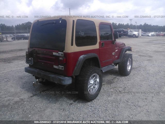 1J4FY19S1WP755262 - 1998 JEEP WRANGLER / TJ SPORT MAROON photo 4