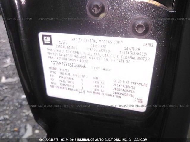 1GTEK19V43Z354446 - 2003 GMC NEW SIERRA K1500 GRAY photo 9