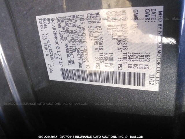 5N1AR2MM6DC617714 - 2013 NISSAN PATHFINDER S/SV/SL/PLATINUM GRAY photo 9