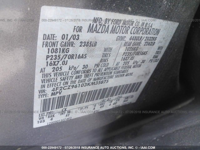 4F2CZ96103KM35875 - 2003 MAZDA TRIBUTE ES GRAY photo 9