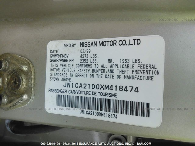 JN1CA21D0XM418474 - 1999 NISSAN MAXIMA GLE/GXE/SE GOLD photo 9