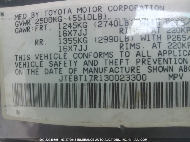 JTEBT17R130023300 - 2003 TOYOTA 4RUNNER LIMITED GRAY photo 9