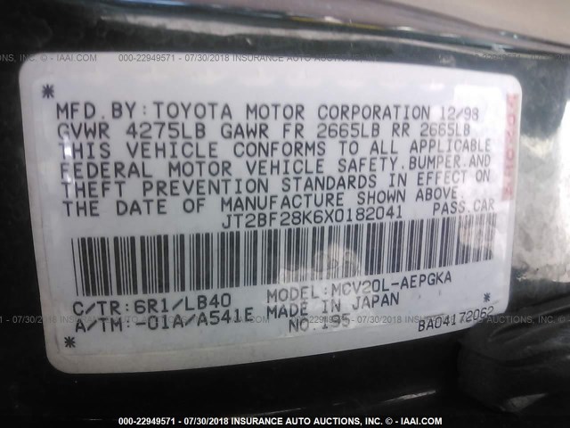 JT2BF28K6X0182041 - 1999 TOYOTA CAMRY LE/XLE GREEN photo 9