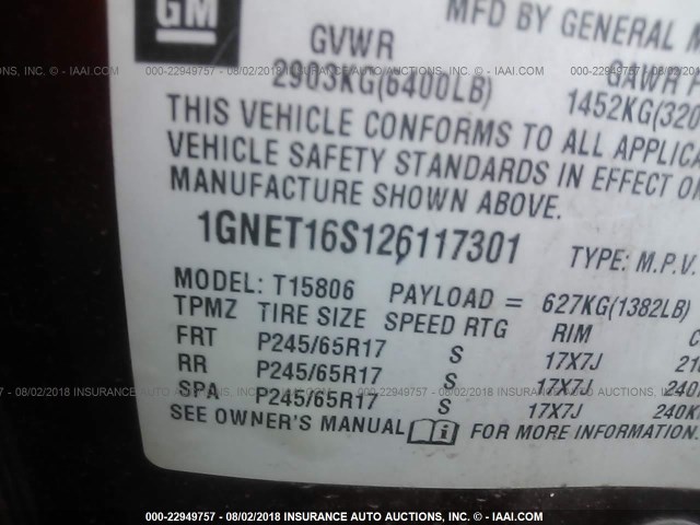 1GNET16S126117301 - 2002 CHEVROLET TRAILBLAZER EXT RED photo 9