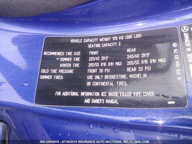 WDBKK47FXXF100567 - 1999 MERCEDES-BENZ SLK 230 KOMPRESSOR BLUE photo 9