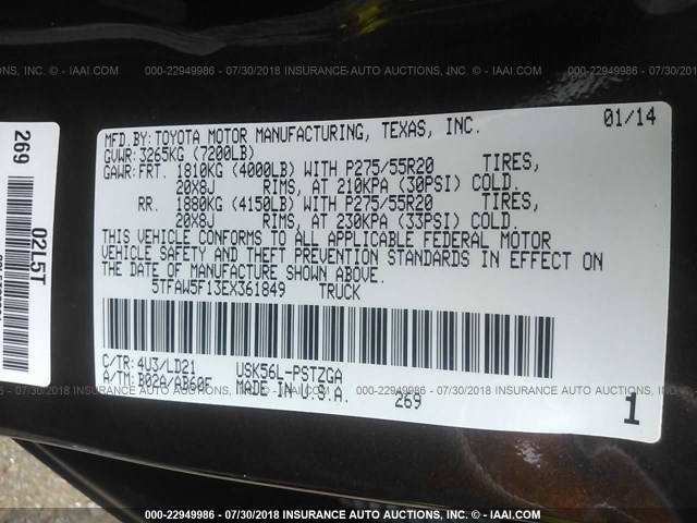 5TFAW5F13EX361849 - 2014 TOYOTA TUNDRA CREWMAX PLATINUM Qəhvəyi foto 9