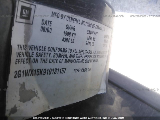 2G1WX15K919131157 - 2001 CHEVROLET MONTE CARLO SS ლურჯი ფოტო 9