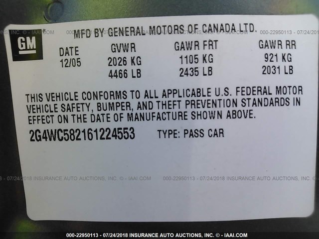 2G4WC582161224553 - 2006 BUICK LACROSSE CX Light Blue photo 9