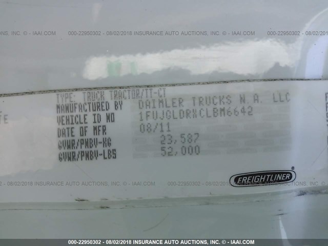 1FUJGLDRXCLBM6642 - 2012 FREIGHTLINER CASCADIA 125  WHITE photo 10