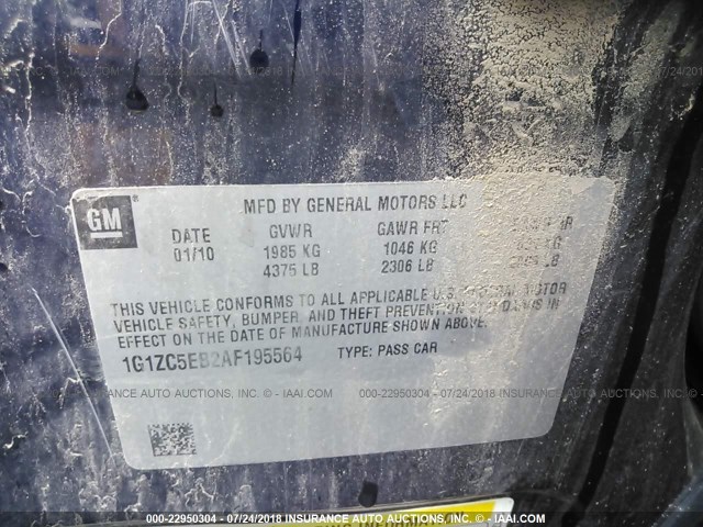 1G1ZC5EB2AF195564 - 2010 CHEVROLET MALIBU 1LT 蓝色 照片 9