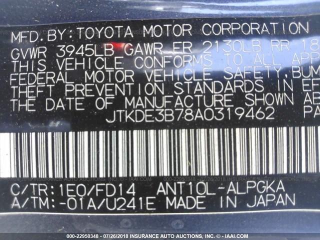 JTKDE3B78A0319462 - 2010 TOYOTA SCION TC 蓝色 照片 9