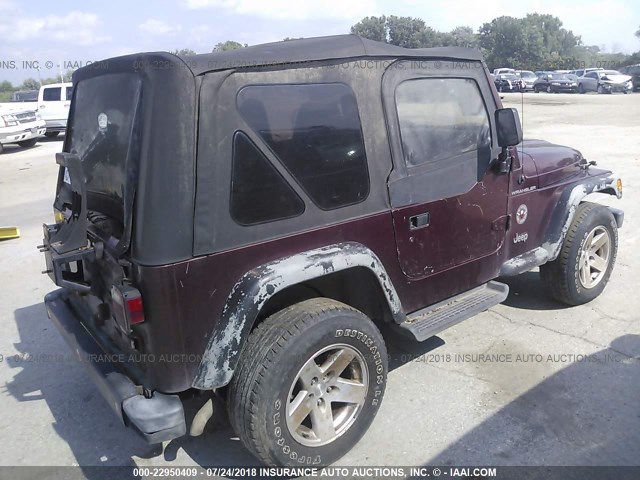 1J4FA29P71P312872 - 2001 JEEP WRANGLER / TJ SE BURGUNDY photo 4