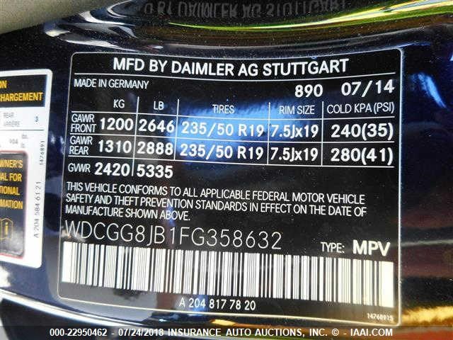 WDCGG8JB1FG358632 - 2015 MERCEDES-BENZ GLK 350 4MATIC BLUE photo 9