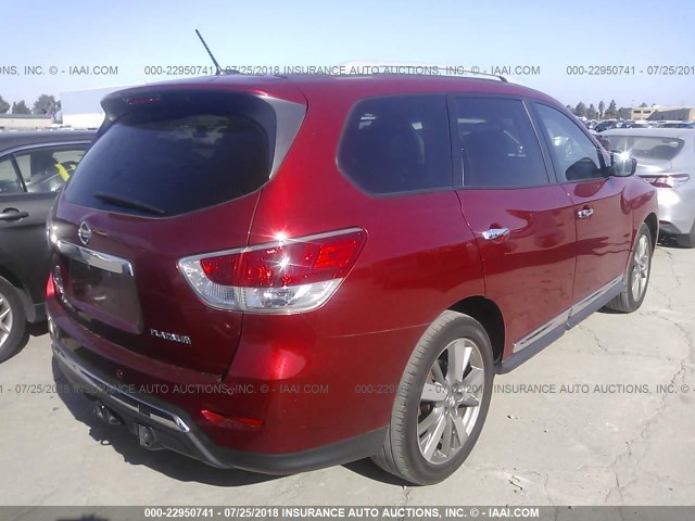 5N1AR2MN9DC656645 - 2013 NISSAN PATHFINDER S/SV/SL/PLATINUM 红色 照片 4