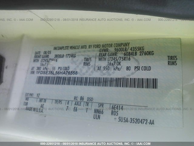 1FDSE35L56HA76558 - 2006 FORD ECONOLINE E350 SUPER DUTY CTWAY VAN 白色 照片 10