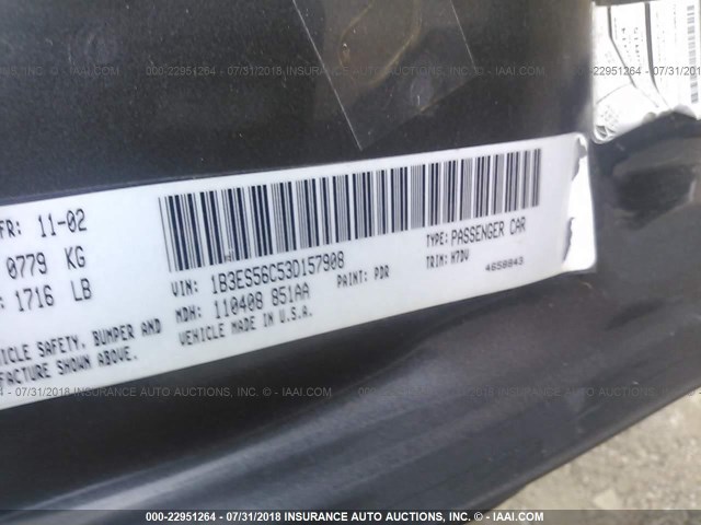 1B3ES56C53D157908 - 2003 DODGE NEON SXT GRAY photo 9