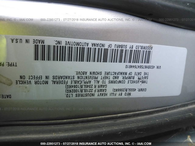 4S3BH675847644610 - 2004 SUBARU LEGACY OUTBACK AWP 银色 照片 9