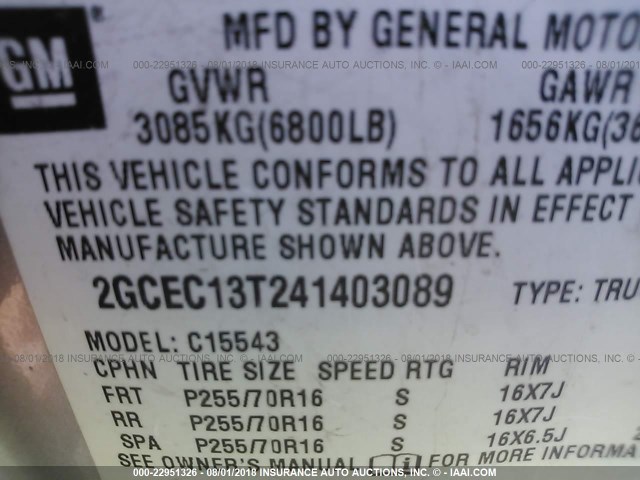 2GCEC13T241403089 - 2004 CHEVROLET SILVERADO C1500 Pewter photo 9