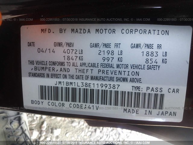 JM1BM1L38E1199387 - 2014 MAZDA 3 TOURING RED photo 9
