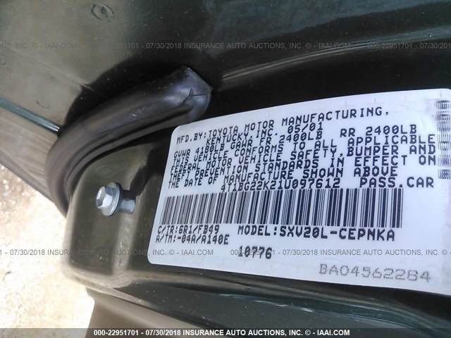 4T1BG22K21U097612 - 2001 TOYOTA CAMRY CE/LE/XLE 绿色 照片 9
