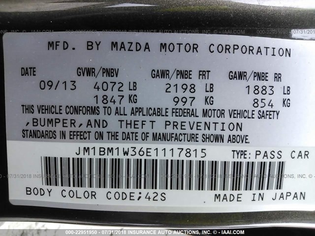 JM1BM1W36E1117815 - 2014 MAZDA 3 GRAND TOURING GRAY photo 9