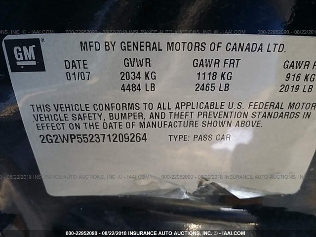 2G2WP552371209264 - 2007 PONTIAC GRAND PRIX BLACK photo 9