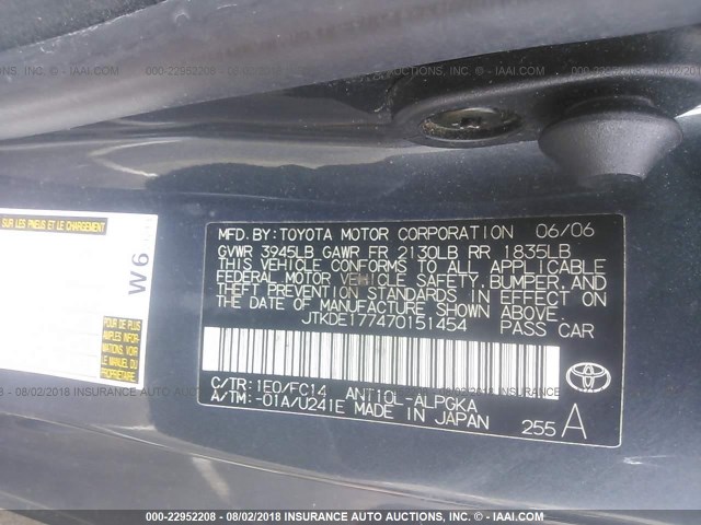 JTKDE177470151454 - 2007 TOYOTA SCION TC მუქი ლურჯი ფოტო 9