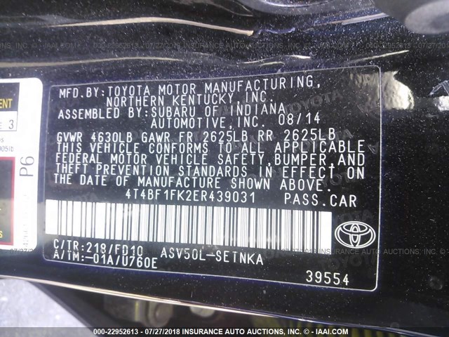 4T4BF1FK2ER439031 - 2014 TOYOTA CAMRY L/SE/LE/XLE 黑色 照片 9